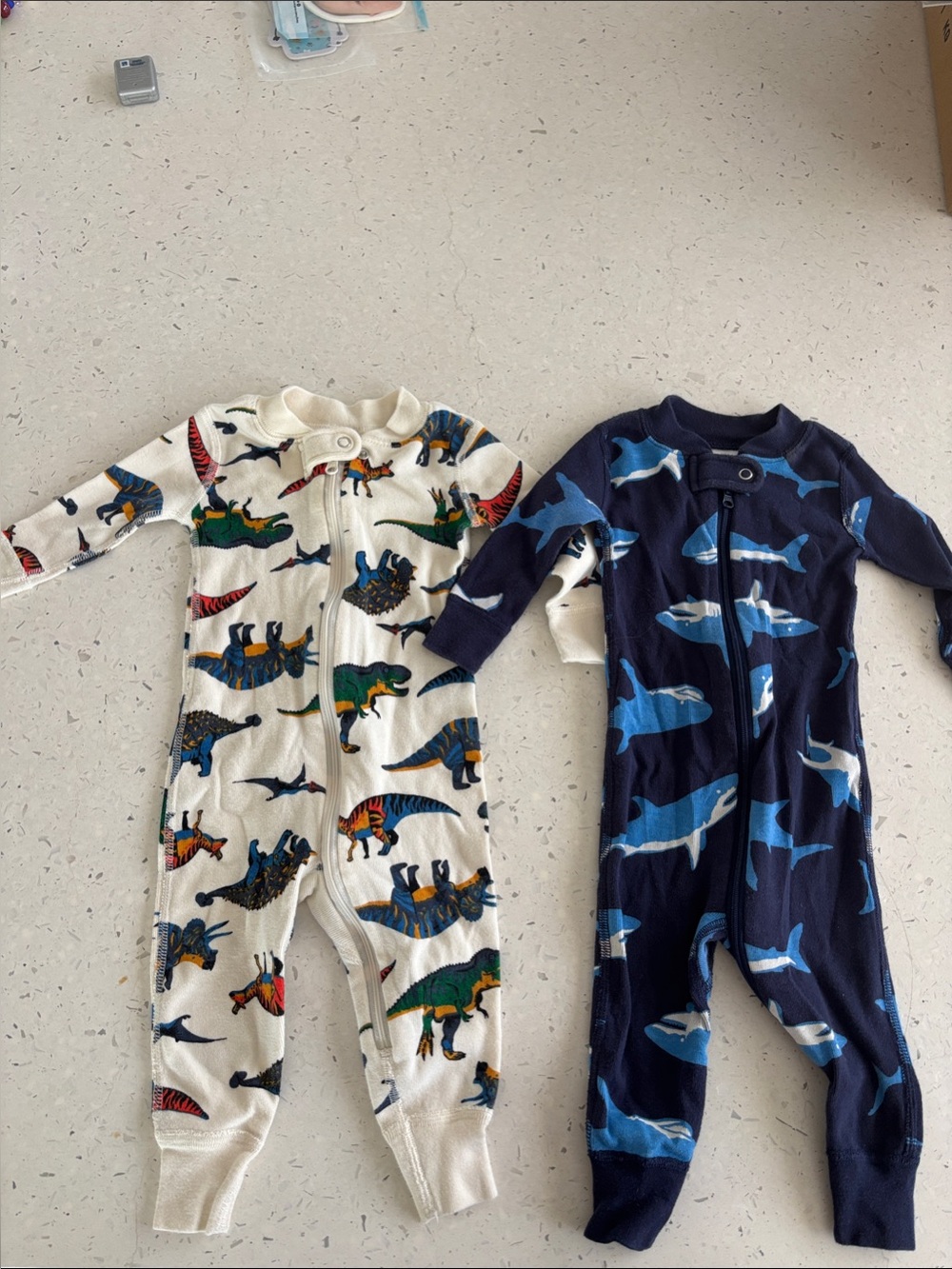 Hanna Andersson Rompers- White Dinosaur & Navy Shark Prints Sz 3-6 months